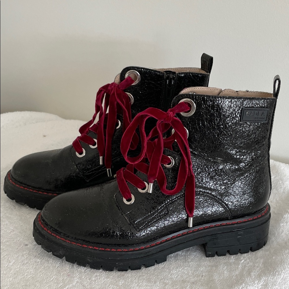 Black Combat Boots with Red Laces